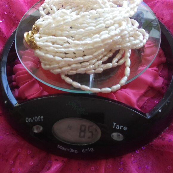 7 strand rice pearls necklace  gold tone round box clasp with Faux pearl - Picture 14 of 16